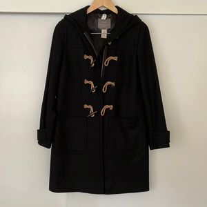 JCrew wool cashmere Nellie Gori hooded stadium coat w toggle/ zip closure.